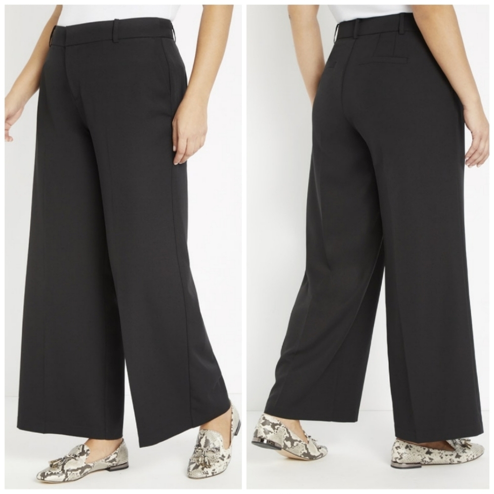 ELLOQUI Wide Leg Venice Crepe Trouser Black Plus Size 22 - Picture 4 of 8